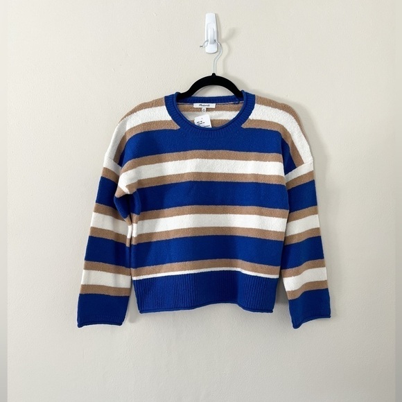 NWT MADEWELL Striped Crewneck Wool Fuzzy Sweater Blue XS - Picture 3 of 5